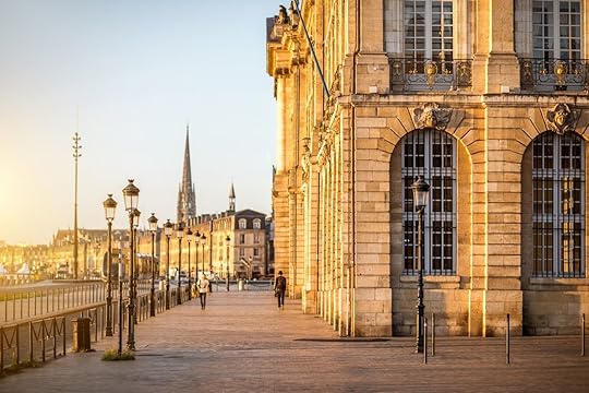 Street view ner the famous La Bourse square during the morning in Bordeaux city, France