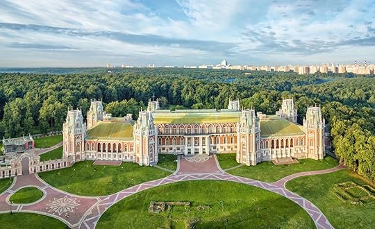 Aerial view of residence palace in Tsaritsino park, Moscow