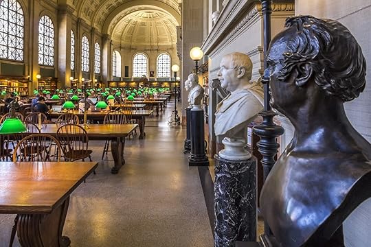 Busts and tables in the Boston Public Library