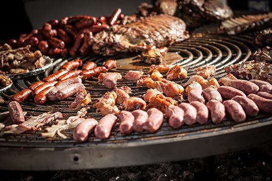 Massive outdoor barbecue with grilled meats in Argentina