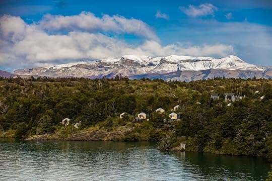 Glamping setup in Patagonia between mountains and water