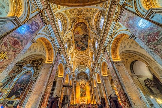 Ceiling view of the Church of San Luigi dei francesi, Rome, Italy