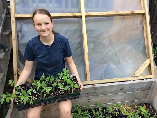 Emma Biggs and tomato transplants