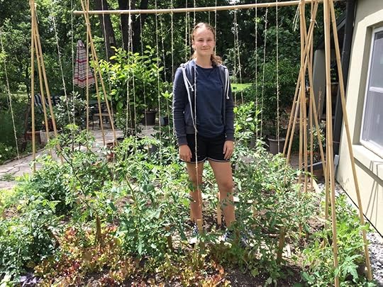 Emma Biggs in her tomato garden