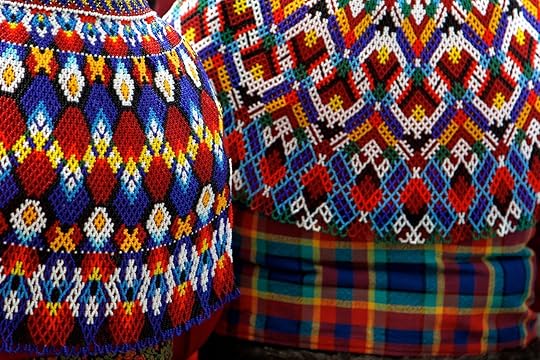 Greenland traditional dress colorful, patterned fabric
