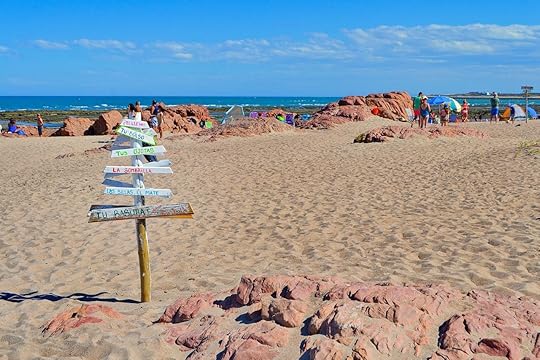 Playa Piedras signpost and beach in Patagonia