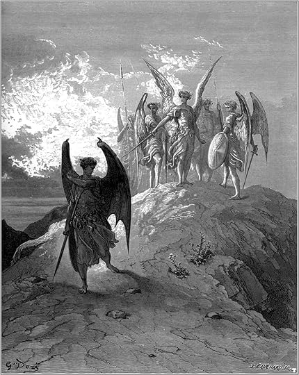 Grabado que representa a Lucifer siendo expulsado del Paraíso por el arcángel Miguel.