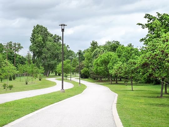 A walking path along the Arkansas River in Tulsa, Oklahoma