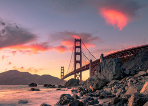 San Francisco's Golden Gate Bridge at sunset