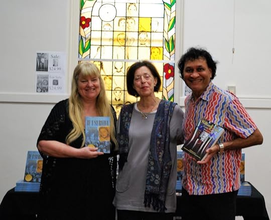 JHC book launch Barbara Viv Parry and Norman holding books at book stand 14.2.19 pic10 (2)
