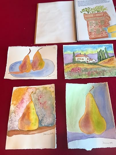 My first watercolors, with thanks to the excellent teaching of my colleague-in-crime Helena Hill. (Remember the tree tower in Lucca?).