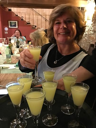 Kathleen with the limoncello we made. 