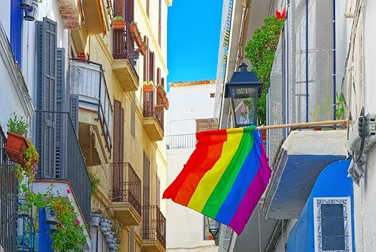 City views and gay flags on buildinds in a small town in the outskirts of Barcelona