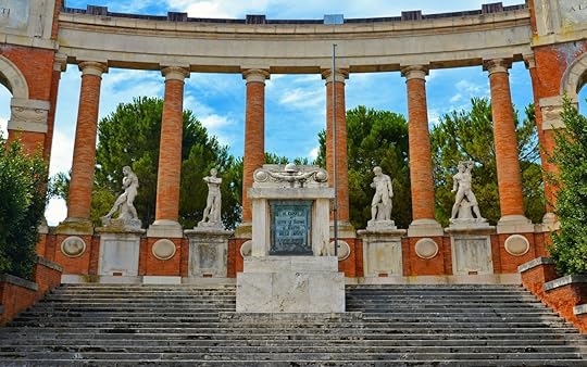 statues and columns in Macerata, Marche Italy