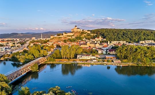 View of Trencin with the Trencin castle above the Vah river in Slovakia