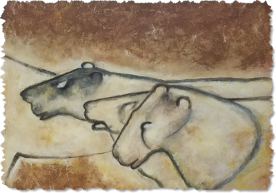 ancient horses, new horses - cave-style painting of lions