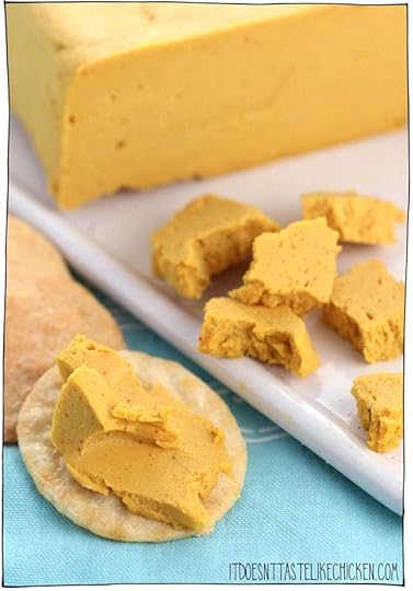 Vegan Sharp Cheddar Cheese! Just 9 easy ingredients and 15 minutes to make. So easy and totally delicious. Perfect for snacking, serving on a vegan cheese board, or adding to sandwiches. #itdoesnttastelikechicken #veganrecipes #vegancheese #dairyfree