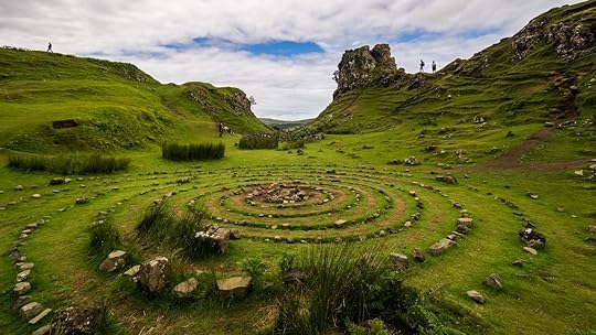 Stone circle made by tourists at fairy Glen, Isle of Skye, Scotland