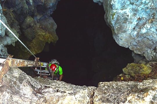 Caver descending into Costa Rica's Barra Honda caverns