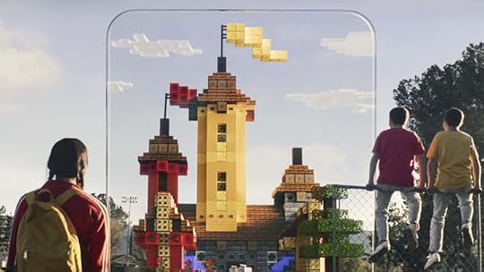 Minecraft Earth Kids Looking at AR Castle