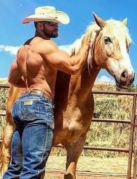 sexy bearded man and horse