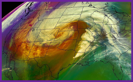 Real life event - satellite image showing the March 2019 bomb cyclone over North America