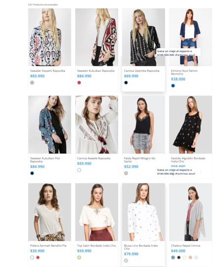 Pantallazo de alternativas de Concept Store moda chilena en sitio web de Tiendas Paris