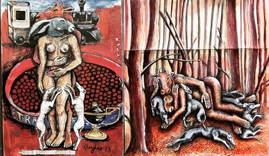 Lovers with dogs and train and La famiglia by Sophie Ryder