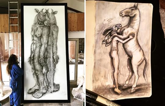 Two drawings by Sophie Ryder