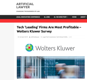 Screen Capture: Artificial Lawyer article about Wolters Kluwer survey 