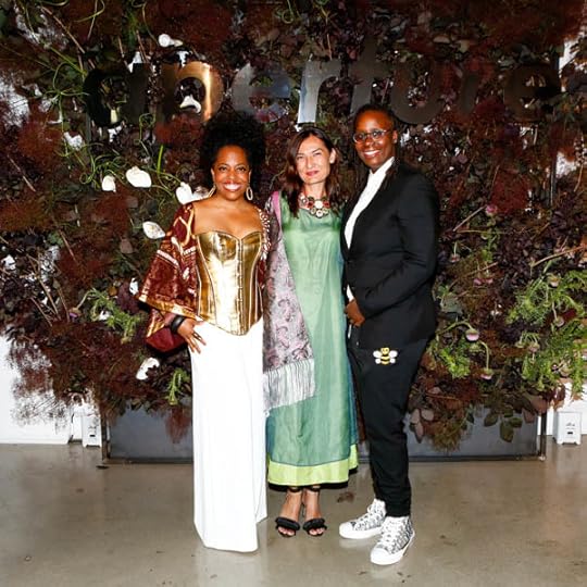 Gala performer Rhonda Ross, Barbara Stehle, honoree Mickalene Thomas