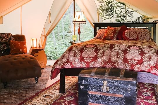 Inside a glamping tent in Whidbey Island, Washington