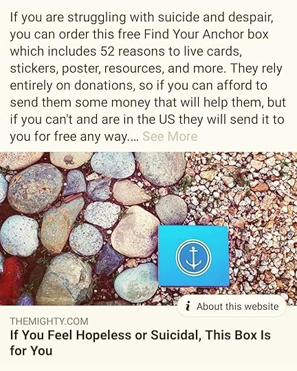 If you are struggling with suicide and despair, you can order this free Find Your Anchor box which includes 52 Reasons To Live cards, stickers, poster, resources, and more. @findyouranchorbox They offer hope. <br />They rely entirely on donations, so if you can afford to send them some money that will help them, but if you can’t and are in the US they will send it to you for free any way. If you’re outside of the US they need $15US or more to cover the shipping costs.<br /><br />If you or someone you love has struggled with suicide, this can be a resource that may help. And if you can afford it, please consider donating to them.<br /><br />Find them at http://www.findyouranchor.us/boxes<br /><br />#suicideprevention #suicidehelp #despair #depression #mentalhealth #mentalhealthawareness<br />#cherylrainfield #YAwriter #LGBTQwriter #booknerd #bookworm #ireadYA #survivor #feminist #igauthorshare