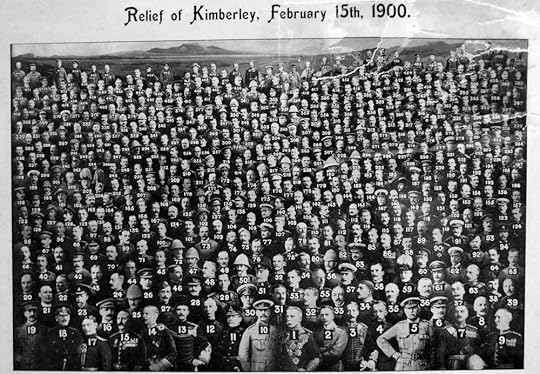 This image and the close-up below shows almost 500 officers present at the Relief of Kimberley. Captain E.R. Gordon is identified in the caption as No 167. Several copies of this photomontage are known to exist (family collection).