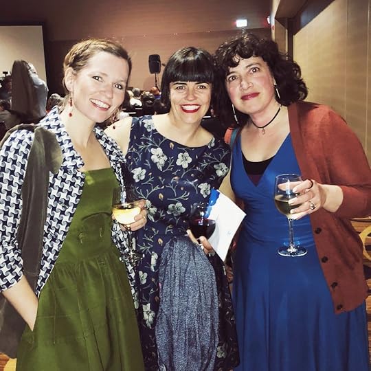  Happy with fellow nominee Leslie Lowe, author of No Place To Go , and bookseller Alice Burdick of Lunenburg’s Lexicon Books. 