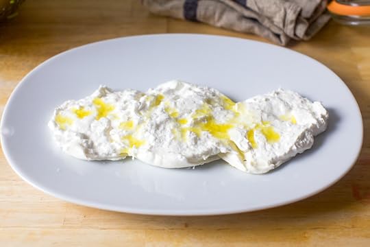 drizzled with oil, flaky salt, left to warm up