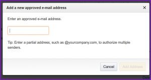Screenshot of a dialog box in which to enter an approved email address