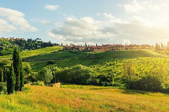 morning Landscape and green field and meadow landmark of Tuscany near pienza italy