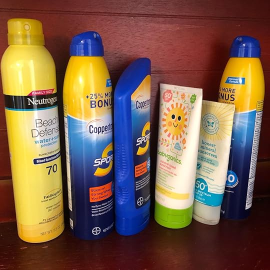 My sunscreen lineup by the pool.