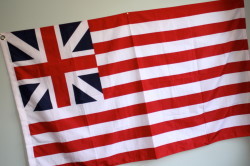 The Grand Flag of the Union, first raised in 1775 and by George Washington in early 1776 in Boston. The Stars and Stripes did not become the 