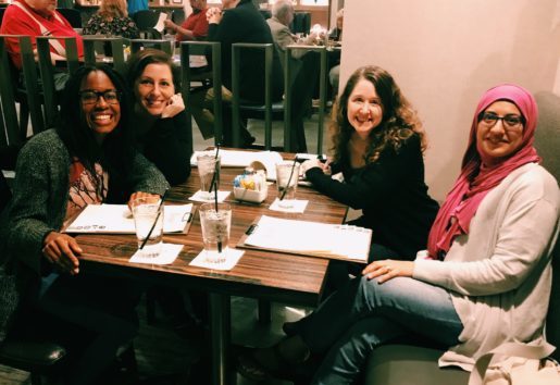 Jai Tracy, Jen Holman, Farzana Minty, and Melissa Wiley finding the silver lining in delayed flights