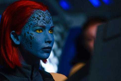 Jennifer Lawrence, who stars as the blue-skinned shapeshifter Mystique in 