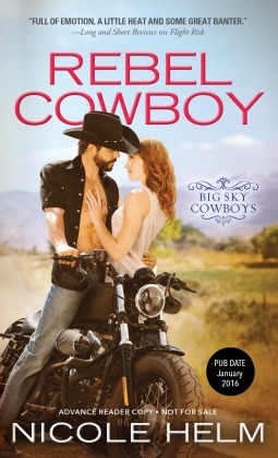 The cover of Rebel Cowboy shows a muscular guy with his shirt open and a cowboy hat on straddling a motorcycle. A beautiful woman is standing on the other side of the motorcycle as he embraces her, and unfortunately you can't see her lower body at all.