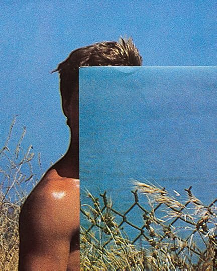 Pacifico Sliano, Blue Void, 2019. Collage of muscular man, ocean, sky, and fence. 