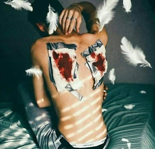 boy, angel, and blood image