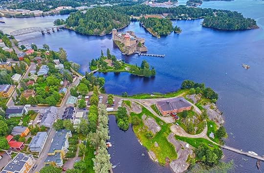 Aerial view of Olavinlinna Olofsborg Medieval Castle in Savonlinna, Finland