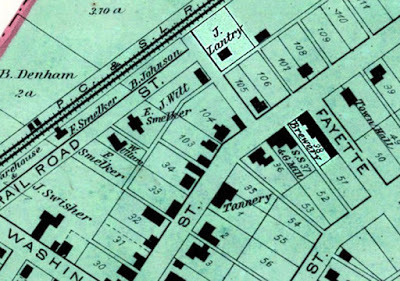 Detail of 1875 Darke County map shows John Lantry's brewery in New Madison, Ohio.