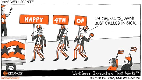 Parade of Signs saying Happy 4th of but missing someone to hold the July sign, organizations and employees