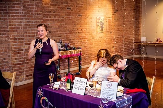 You can see a photo print in the background of this photo where my sister Karen embarrasses me with a delightful toast talking about my “don’t call me cute!” phase from childhood, hah. Photo credit to Kevin Monahan Photography!