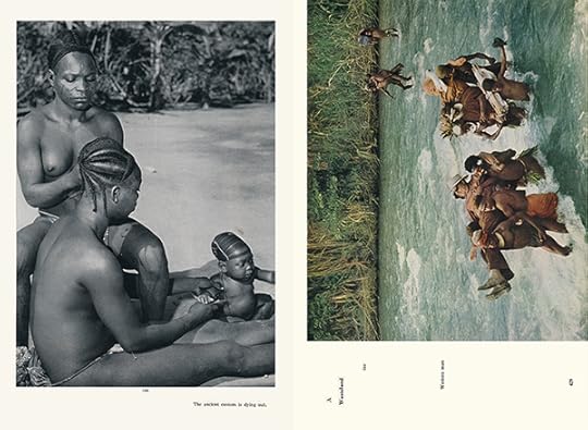 Diptych of black and white and color photograph with text on off-white background